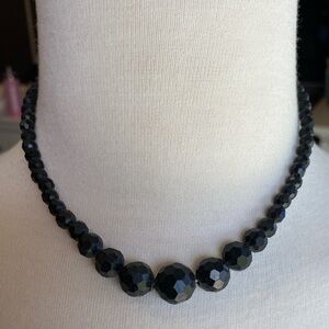 Art Deco Necklace Beaded Graduated Faceted Black 1950's Vintage